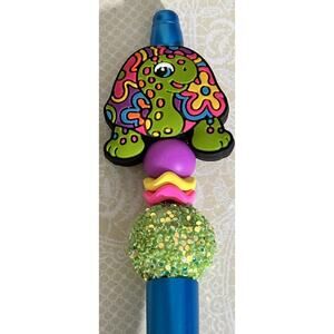 Custom Pen Colorful Retro Turtle Glittery Metallic Beaded Sparkle Bling